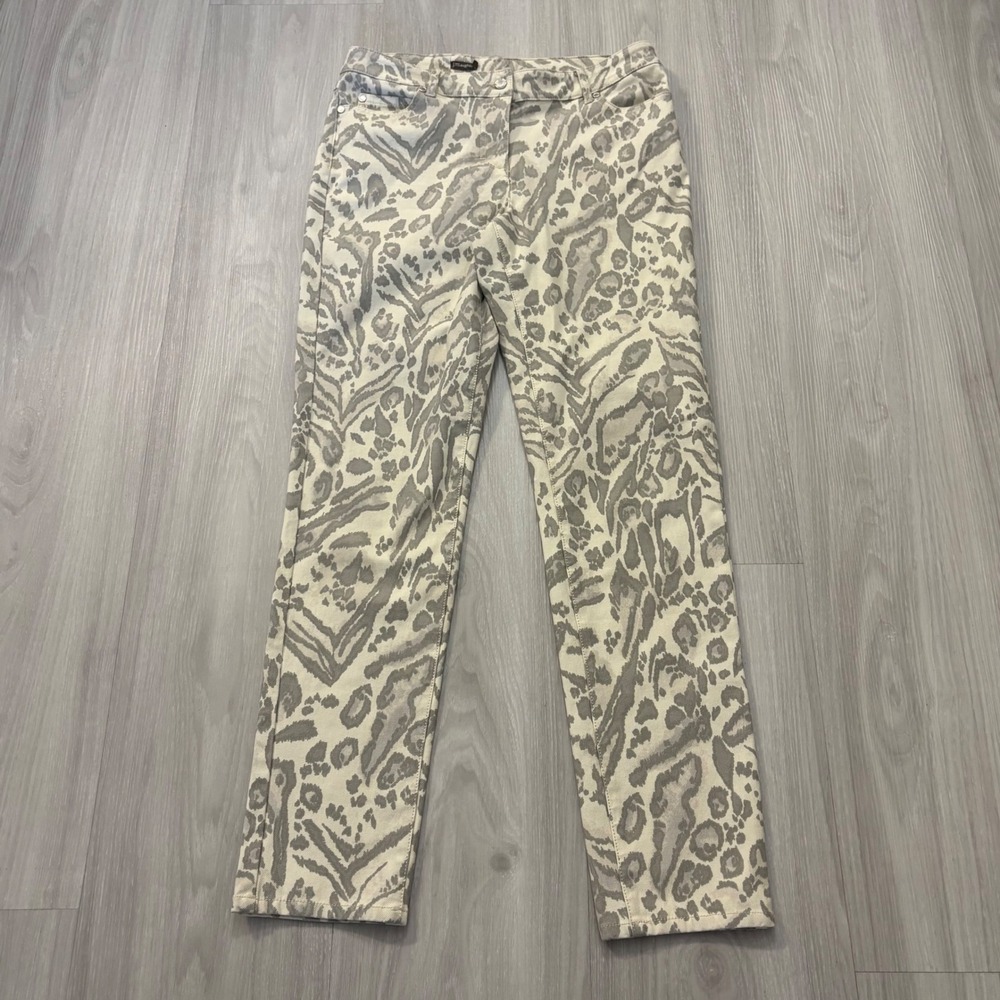 J.McLaughlin Pant Women Grey Animal Print Slim Leg Pants Stretch Denim Style 12